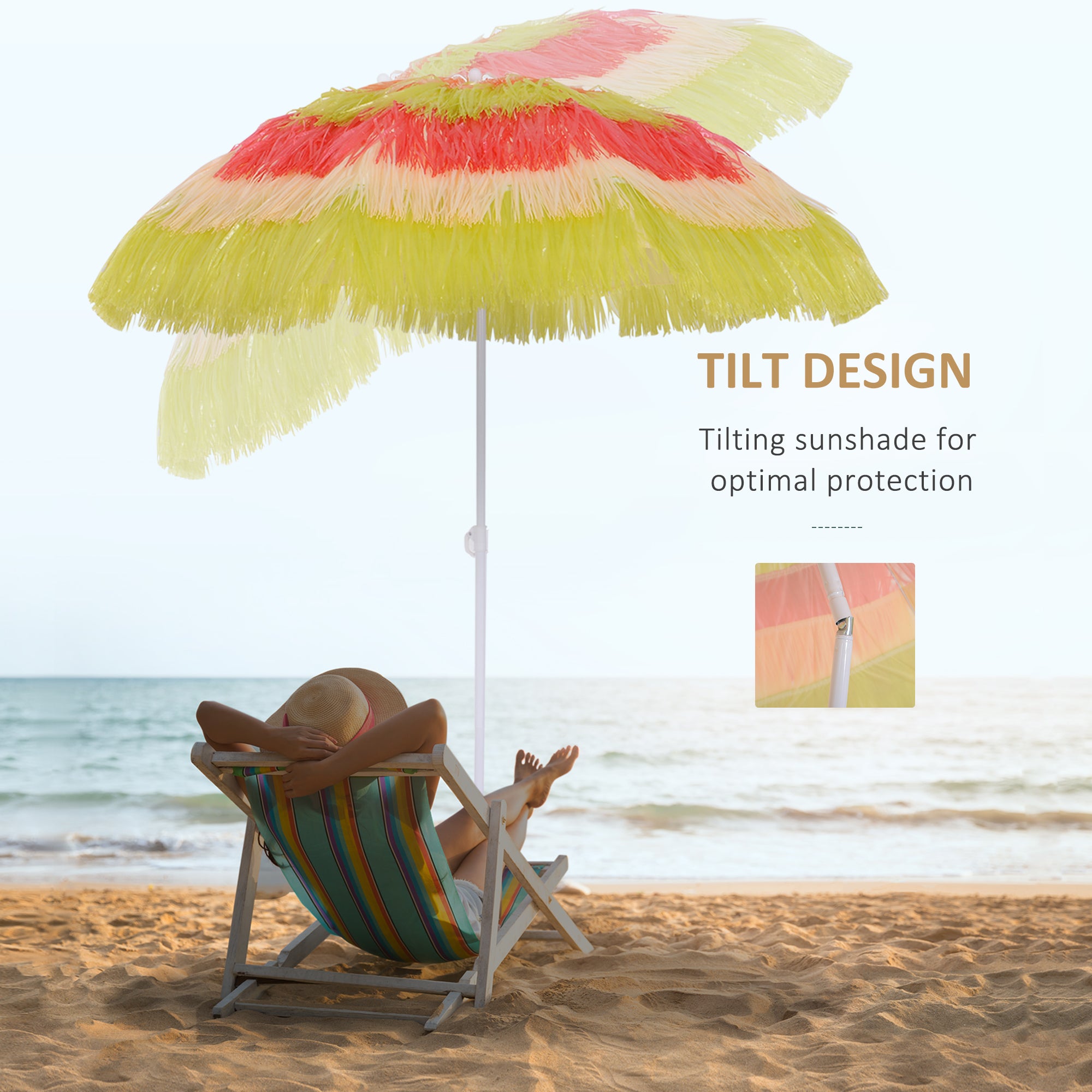 1.6m Garden Hawaii Parasol, Patio Beach Sun Umbrella Sunshade Hawaiian Folding Tilting Crank Parasol (Multicolour)