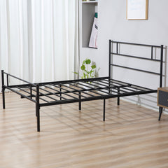 King Metal Bed Frame Solid Bedstead Base with Headboard and Footboard, Metal Slat Support and Underbed Storage Space, Bedroom Furniture, Black