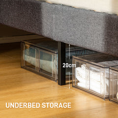 Double Bed Frame with 5-Level Adjustable Linen Upholstered Headboard, Wooden Slats Mattress Foundation, No Box Spring Needed, Grey