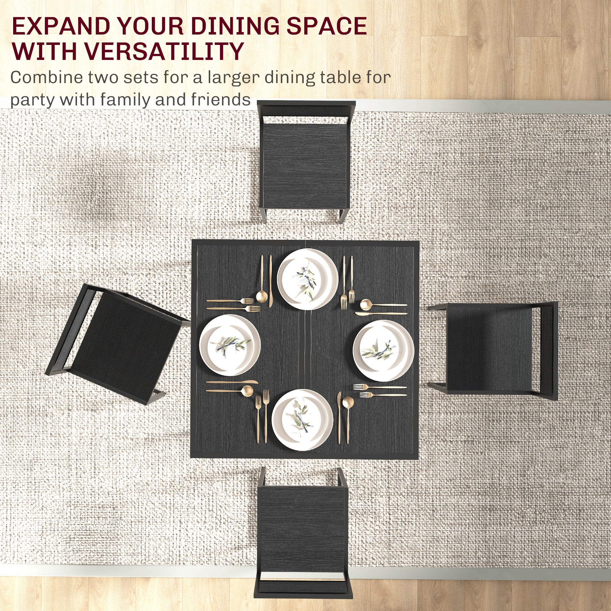 Dining Table and Chairs Set 2, Dining Room Sets, Rectangular Space Saving Table and 2 Chairs for Compact Kitchens, Steel Frame, Black