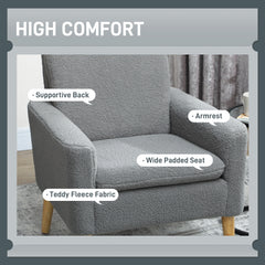 Armchair, Upholstered Accent Chair with Wood Legs and Wide Padded Seat, Teddy Occasional Chair, Grey