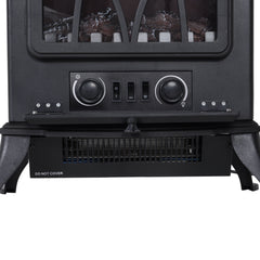 Fynco - Electric Stove Heater with Realistic Flame Effect, 2000W Portable Indoor Freestanding Electric Fireplace with Adjustable Thermostat, Black