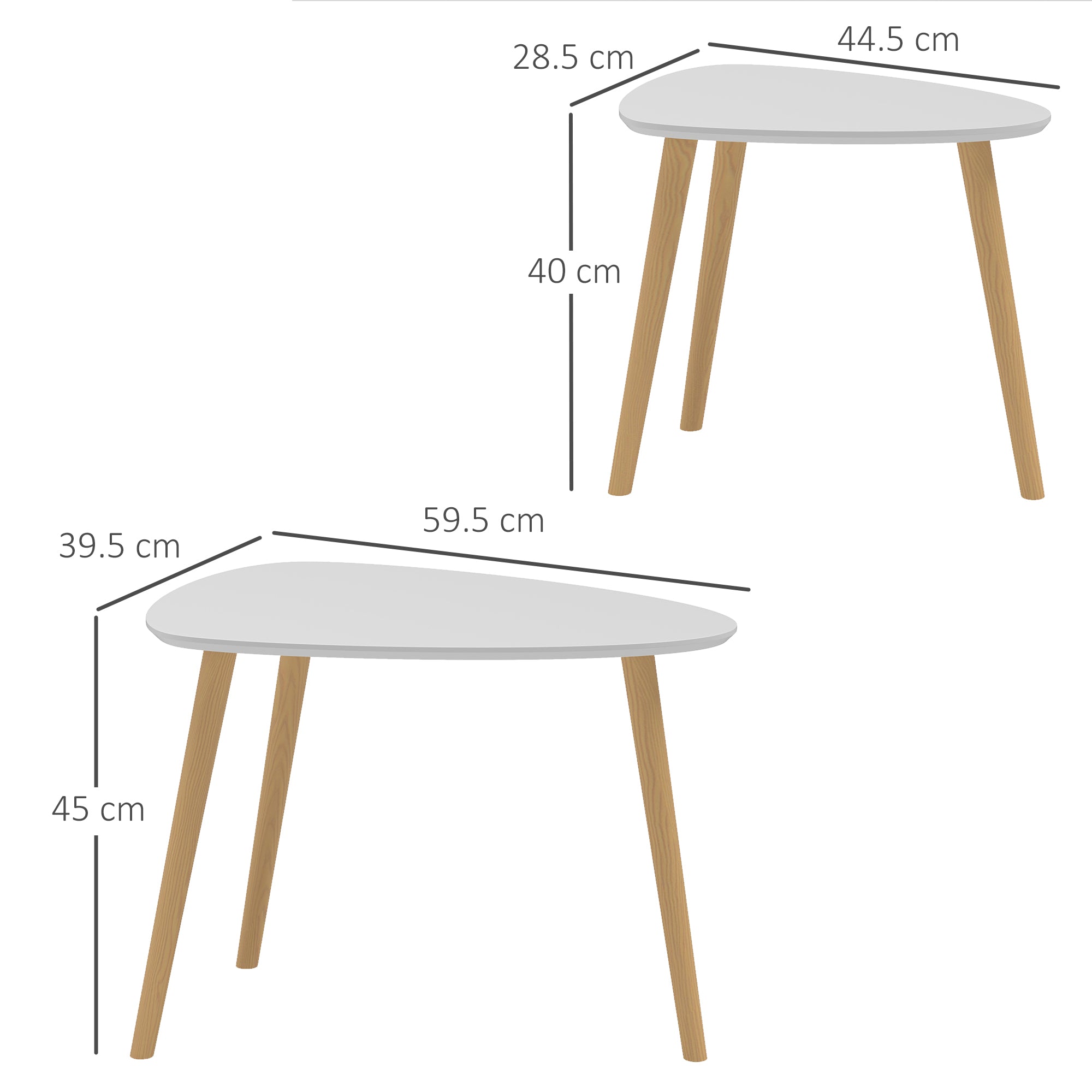 Nesting Coffee Table, Set of 2 Side Tables, Stacking End Tables with Solid Wood Legs, for Living Room Bedroom, Light Grey