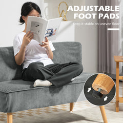 Fynco - Modern Corduroy Double Seat Sofa w/ Wood Frame Foam Padding High Back Soft Comfortable Compact Couch Grey