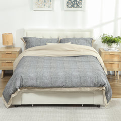 Fynco - Double Ottoman Bed Frame, with Front Drawer - Cream