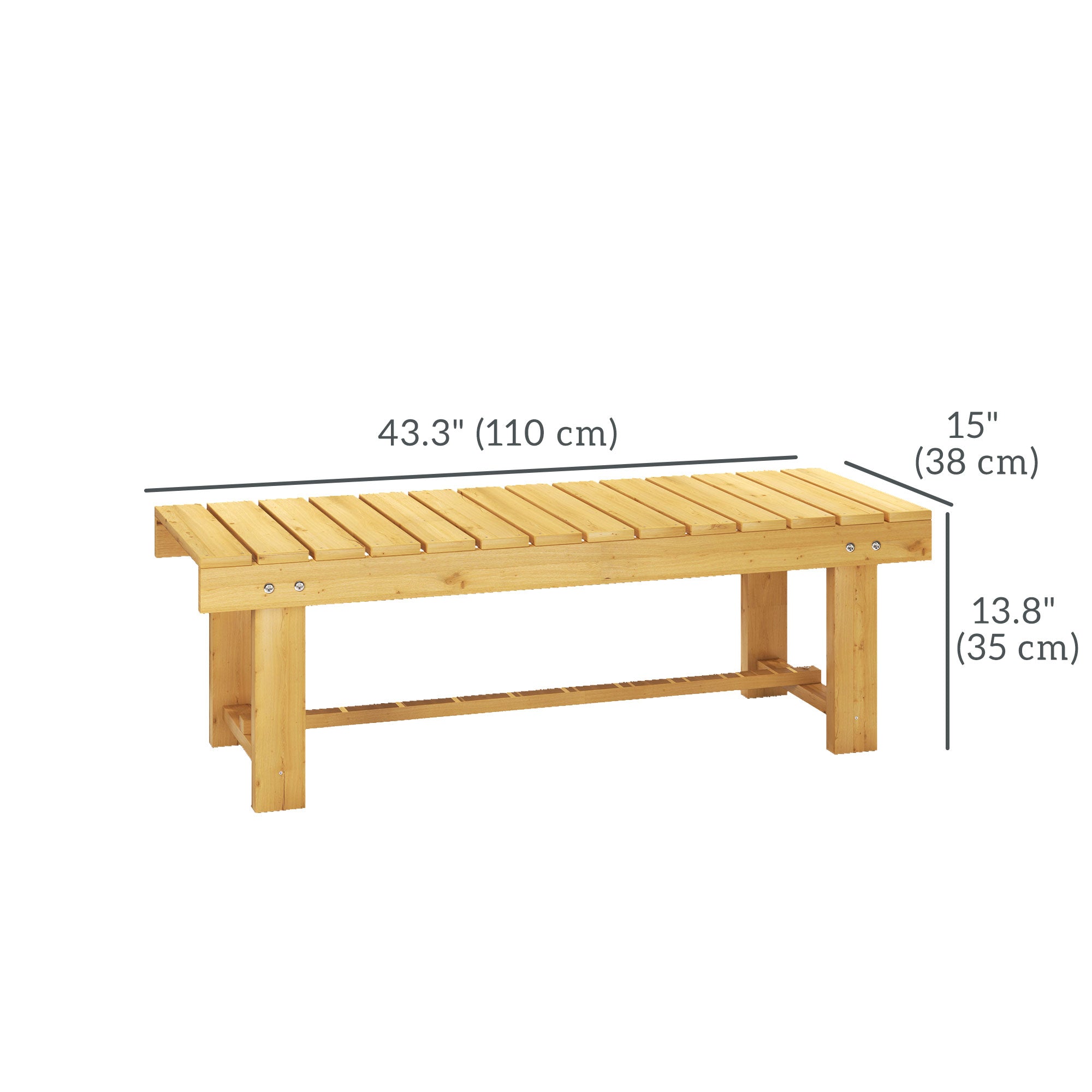 1 Piece 2-seater Outdoor Indoor Wooden Garden Bench Fir Patio Loveseat, 110L x 38W x 35Hcm, Natural