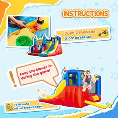 Fynco - 4 in 1 Kids Bouncy Castle Large Sailboat Style Inflatable House Slide Trampoline Water Pool Climbing Wall with Blower Carrybag for Kids Age 3-8, 2.65 x 2.6 x 2m