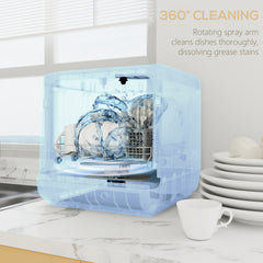 Table Top Dishwasher with Built-in 6L Water Tank, Mini Countertop Dishwasher with 6 Programs, 4 Place Settings, White