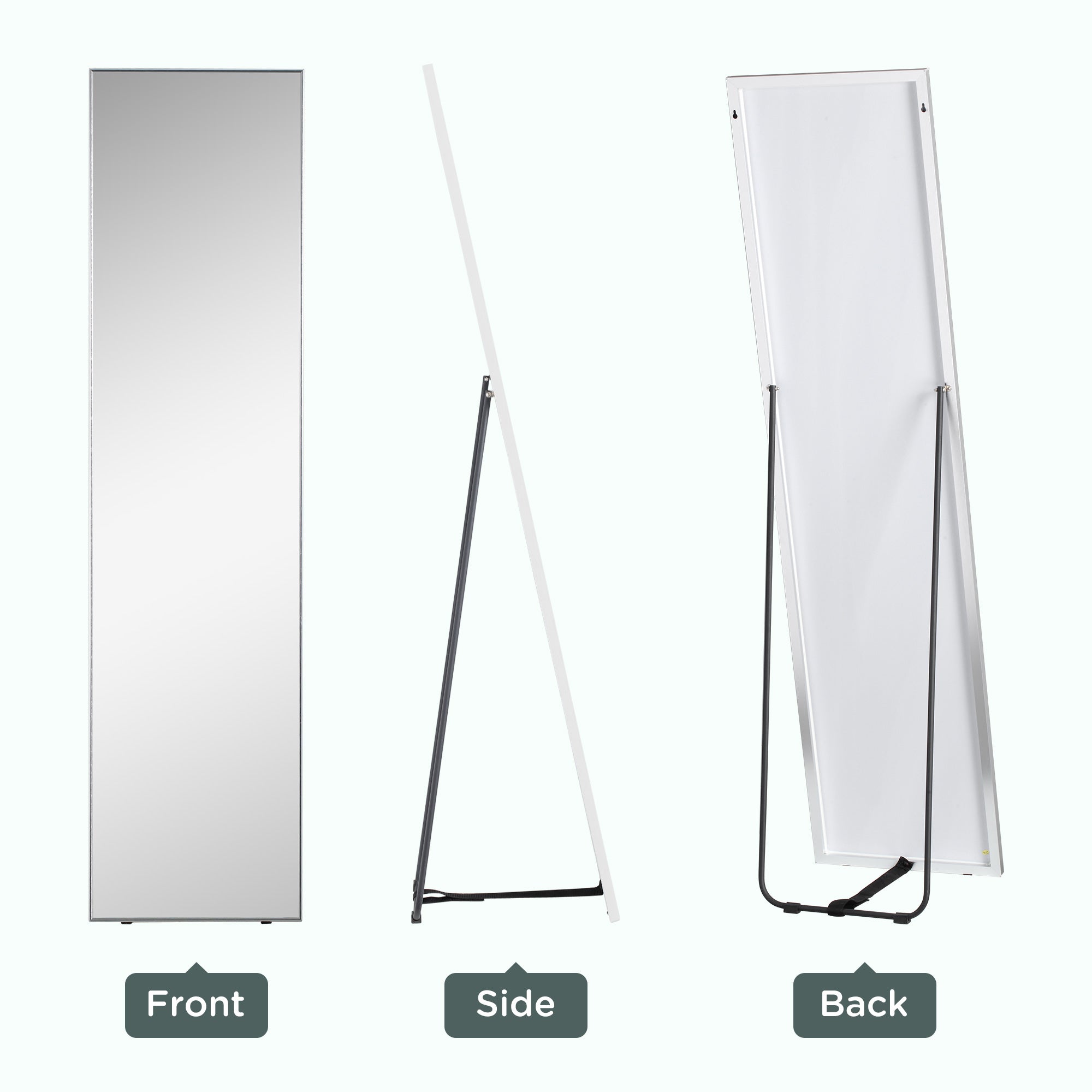 Full Length Mirror Wall-Mounted, 160 x 40 cm Freestanding Rectangle Dressing Mirror for Bedroom, Living Room, Silver Frame
