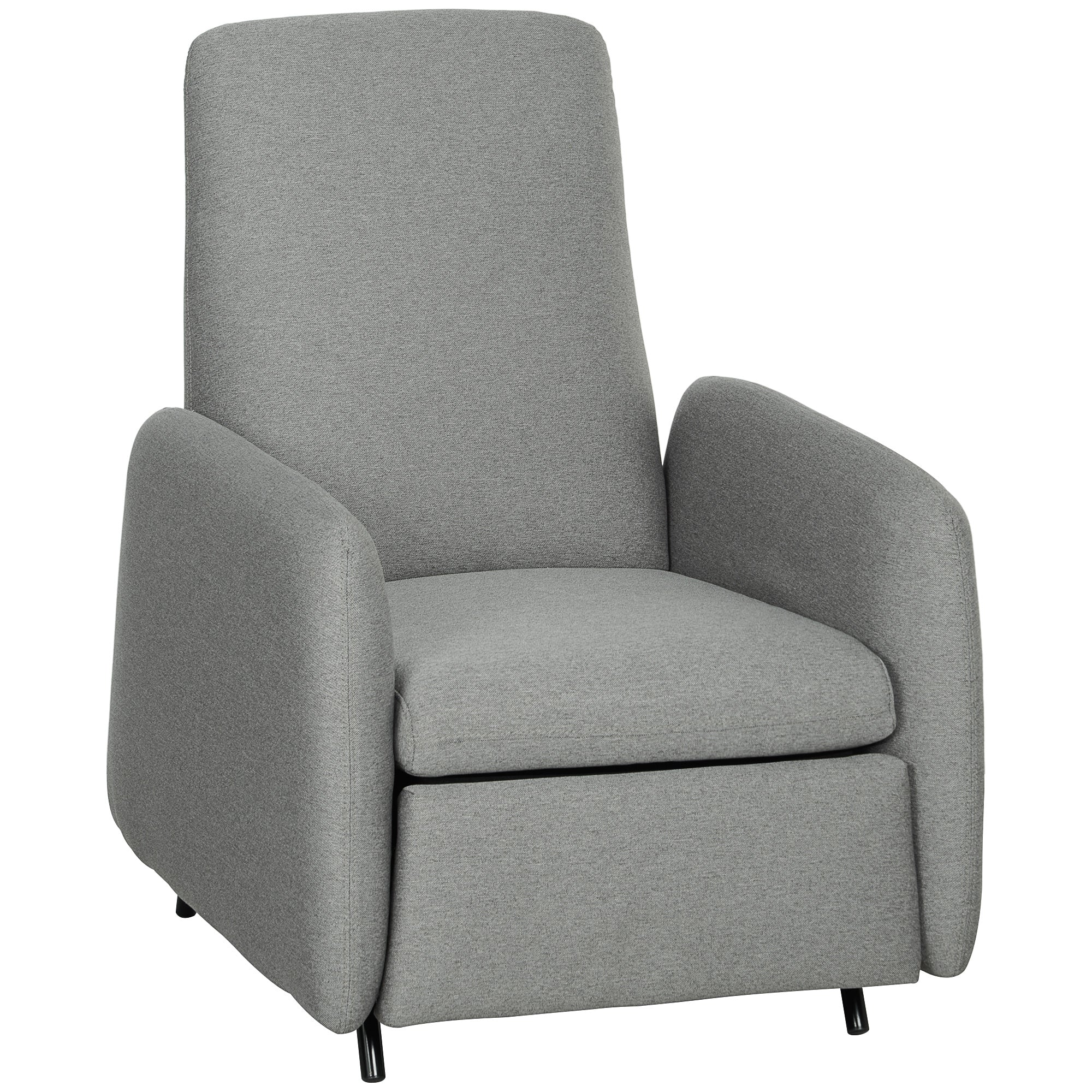 Push Back Recliner Armchair, Fabric High Back Reclining Chair with Adjustable Leg Rest and Pocket Spring Seat for Living Room, Bedroom, Home Office, Grey