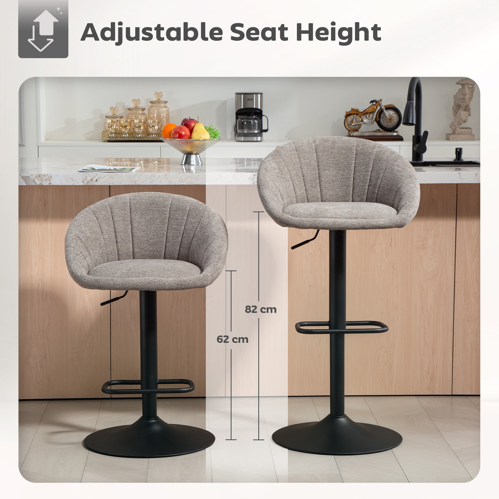 Fynco - Set of Two Relaxed Tub Bar Stools - Grey
