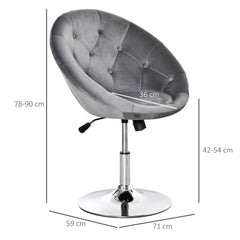 Swivel Dressing Stool, Velvet-feel Upholstered Vanity Chair, Adjustable Height Tub Makeup Chair with Button Tufting and Thick Padding for Bedroom, Grey