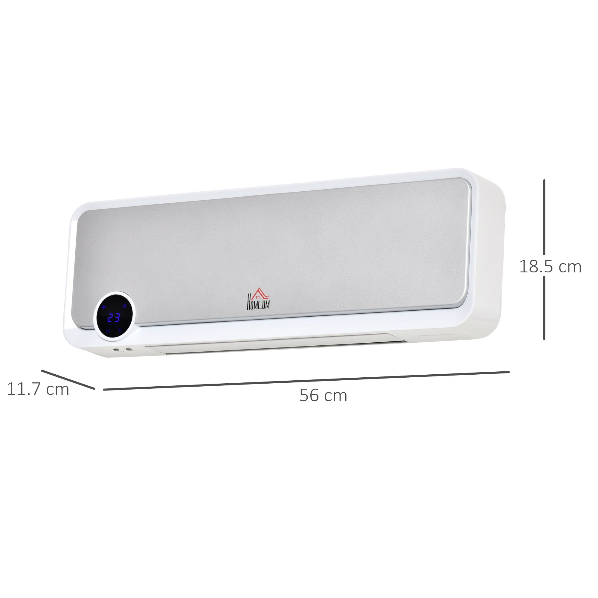 Fynco - Wall Downflow Heater 2 Heat and Fan 1000W/2000W, Electric Space Heater with Timer Remote Oscillating, for Bedroom Home Office, White and Silver