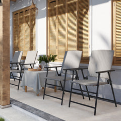 Set of Four Folding Rattan Seat Chairs - Grey