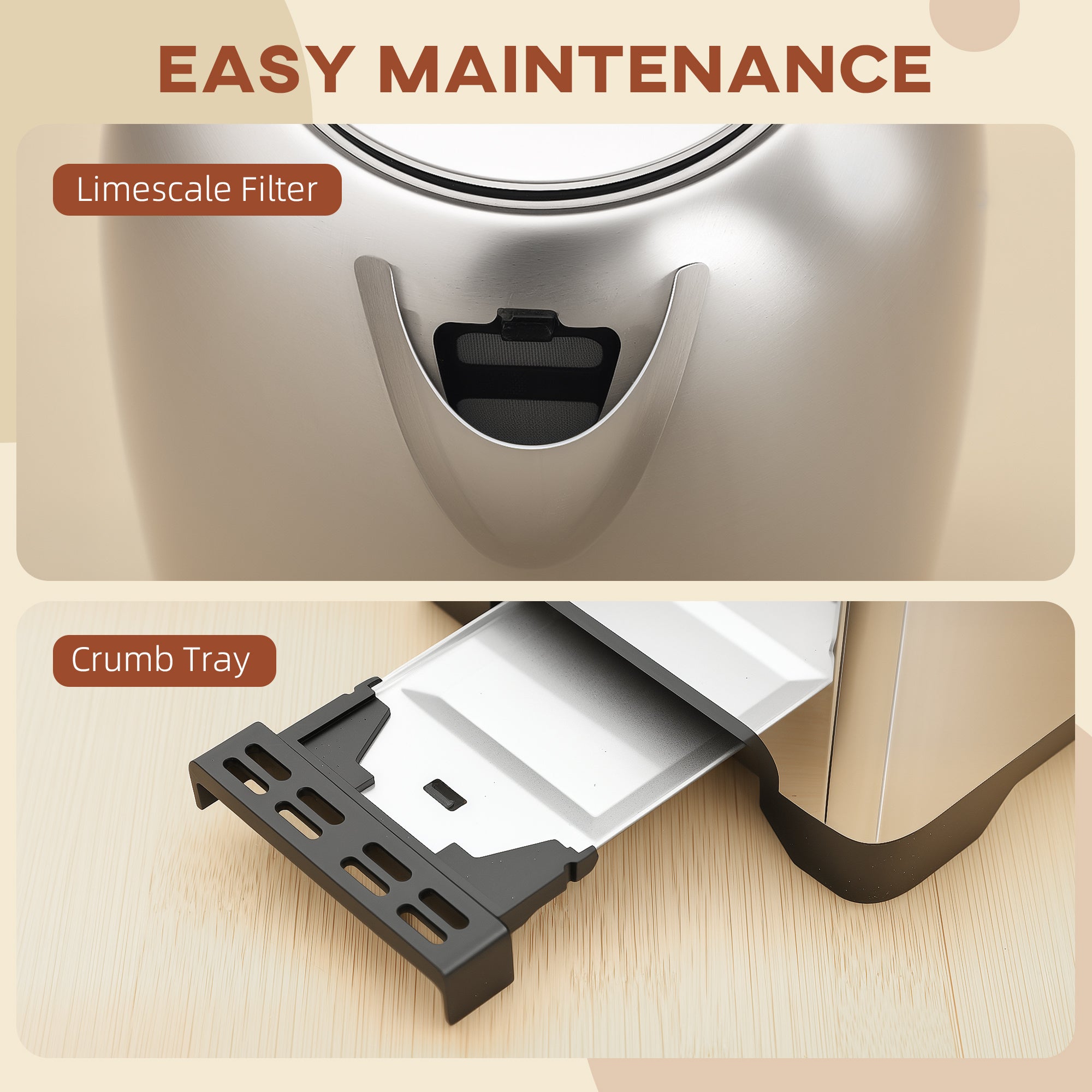 Fynco - Simple Polished Toaster and Kettle Set - Silver Tone