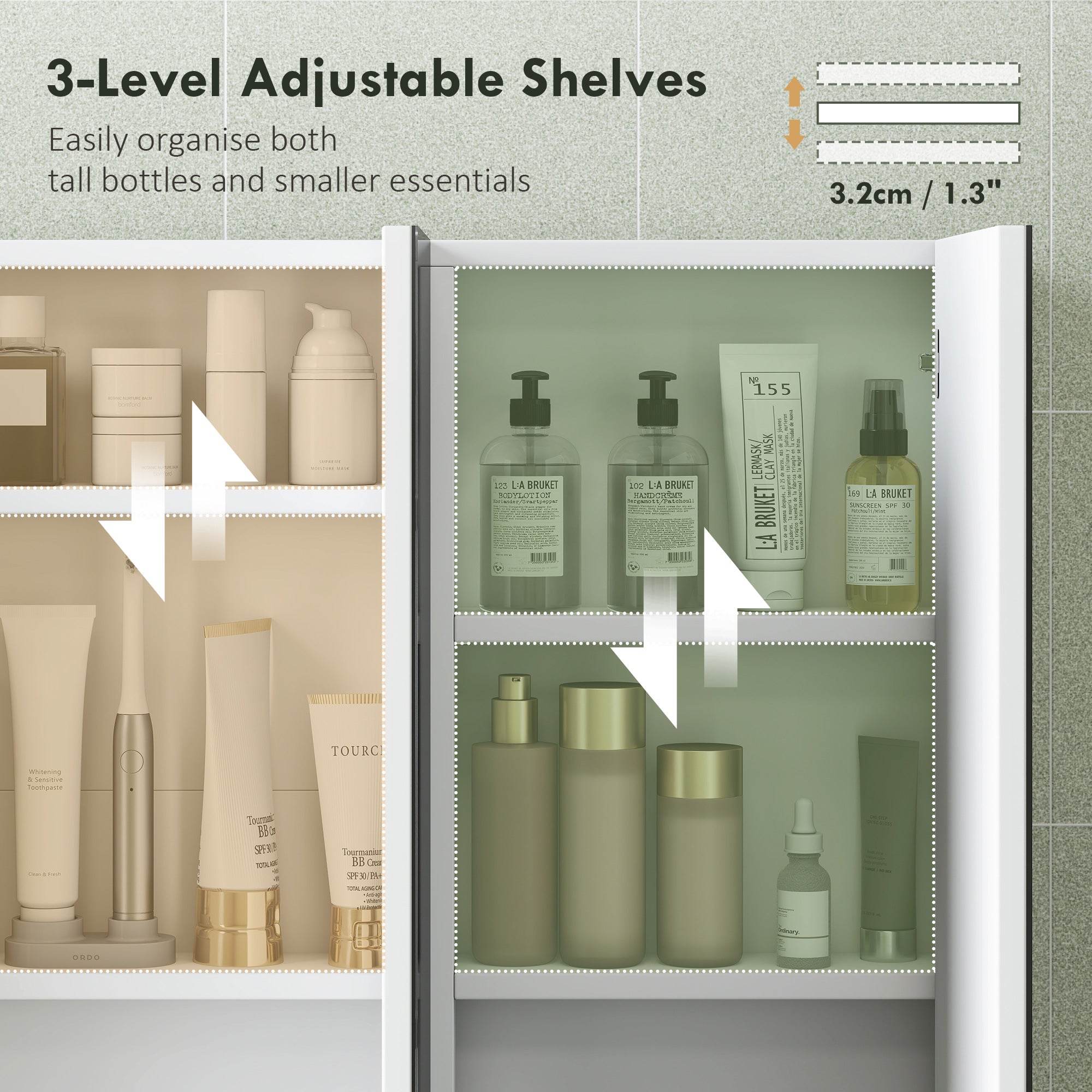 Fynco - Three-Mirror Bathroom Storage Cabinet - White