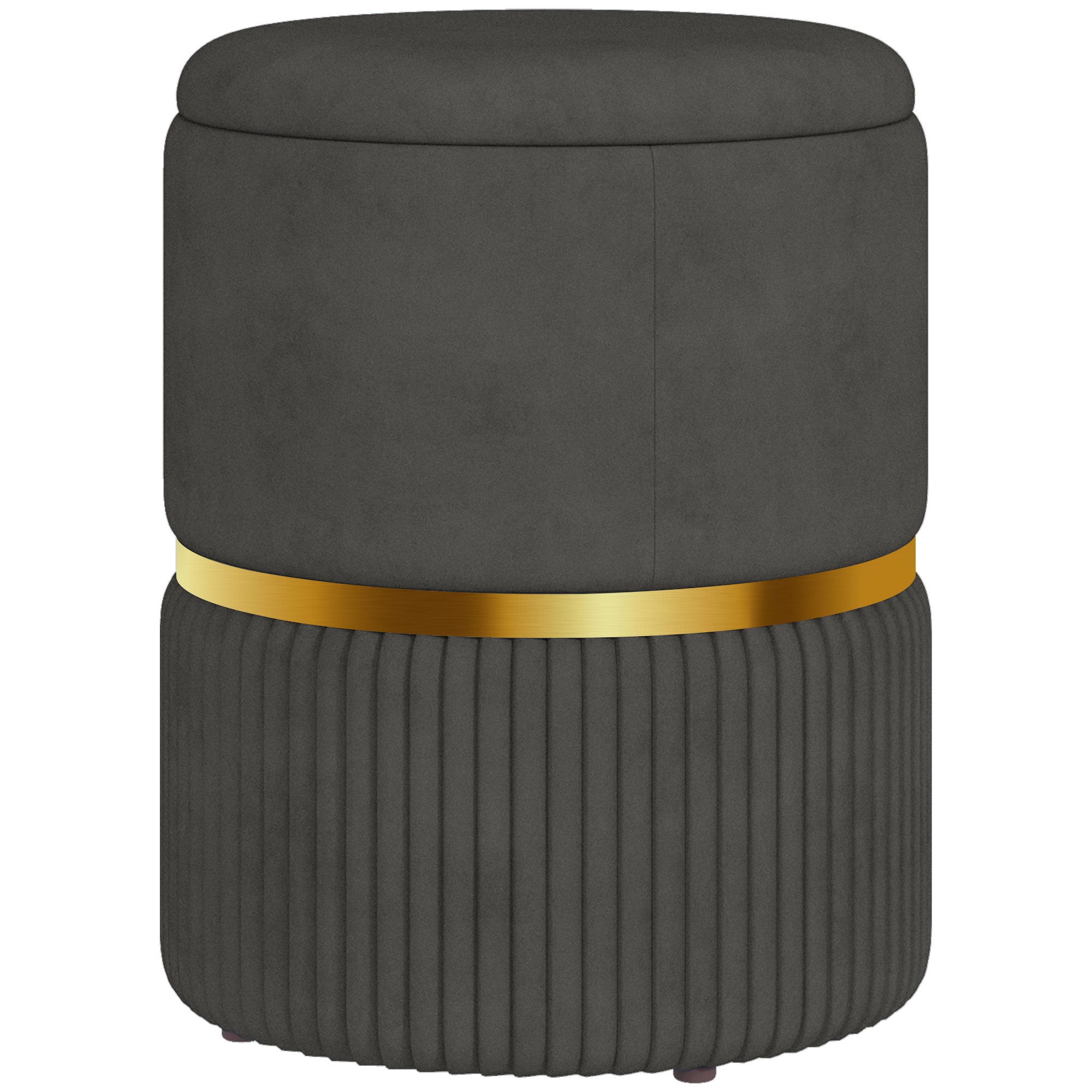 Velvet-Feel Storage Ottoman - Grey