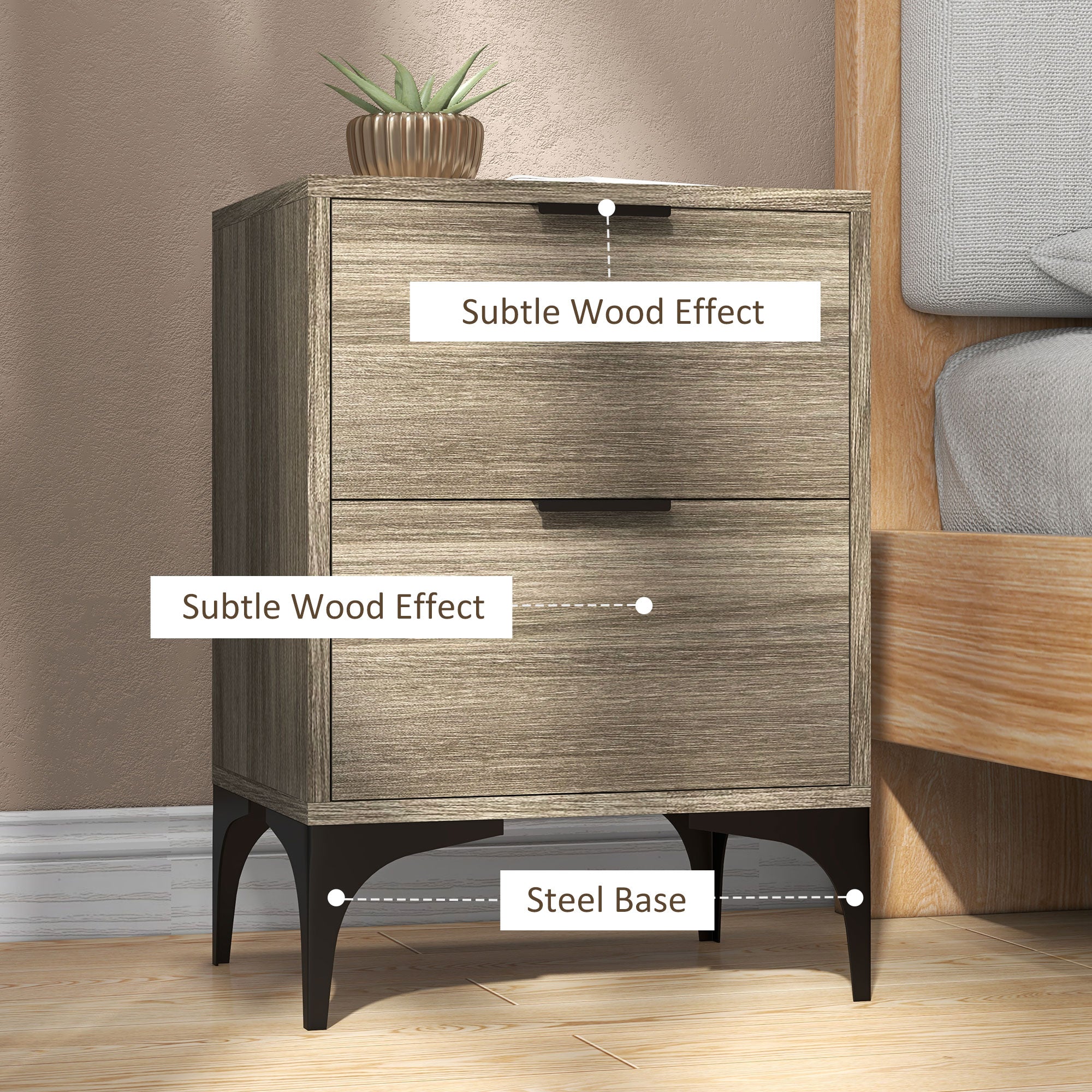 Set of Two Wood Effect Bedside Tables