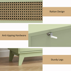 Chest of Drawers, 4-Drawer Storage Organiser Unit with Rattan Element for Bedroom, Living Room, Light Green