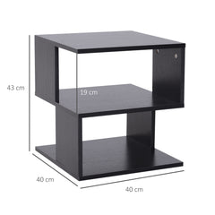 Set of 2 Side Table Square Coffee Table, Modern End Table with 2 Tier Storage Shelves for Living Room, Bedroom, Black