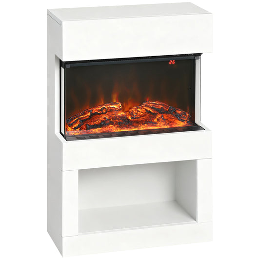Fynco - Electric Fireplace with 3D Flame Effect, 6 Colours & 3 Brightness Levels, 1000W/2000W White Electric Fire and Mantel Reach up to 30㎡ Space with Remote & Timer, 3 Sided View for Living Room