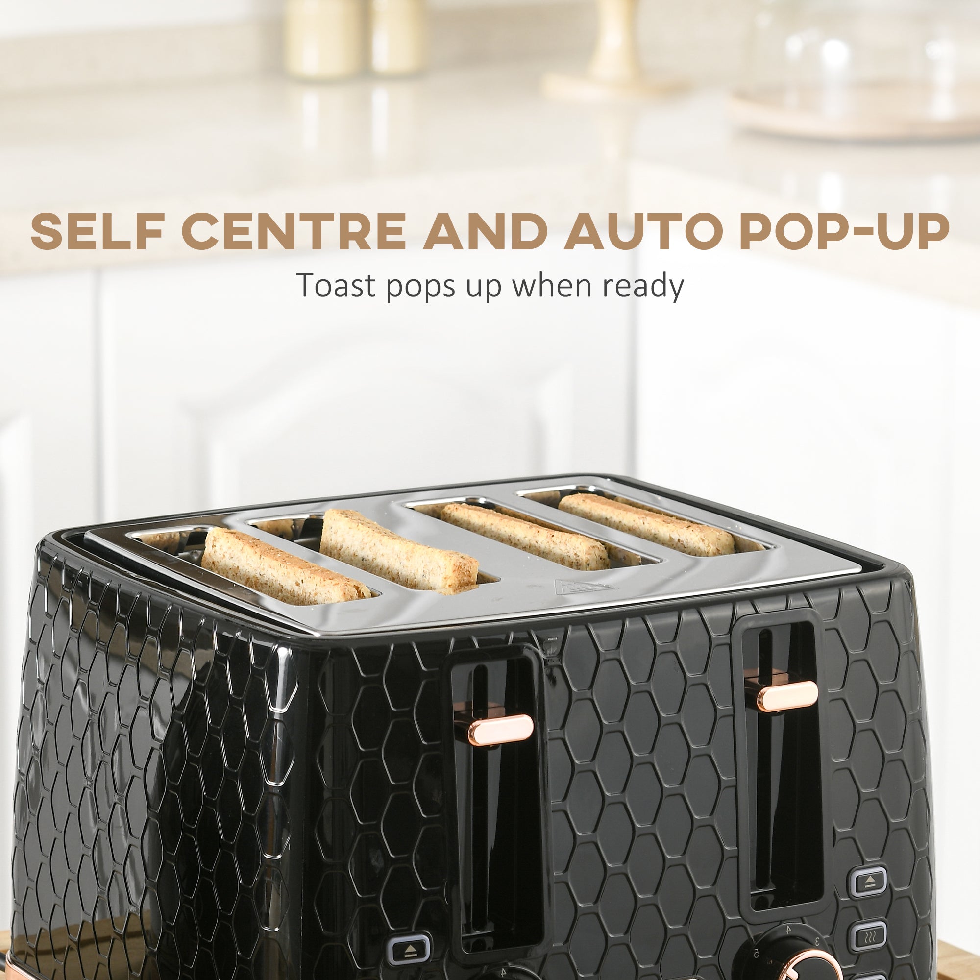 1.7L 3000W Fast Boil Kettle & 4 Slice Toaster Set, Kettle and Toaster Set with 7 Browning Controls, Crumb Tray, Black