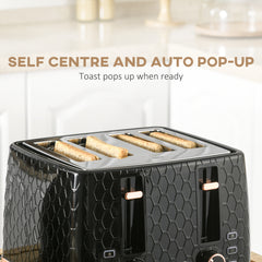 1.7L 3000W Fast Boil Kettle & 4 Slice Toaster Set, Kettle and Toaster Set with 7 Browning Controls, Crumb Tray, Black