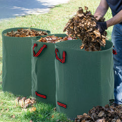 Garden Waste Bags, 300L x 3 Heavy Duty Garden Bags, Foldable and Reusable Waste Sacks with Handles for Loading Leaf, Trash, Debris, Green