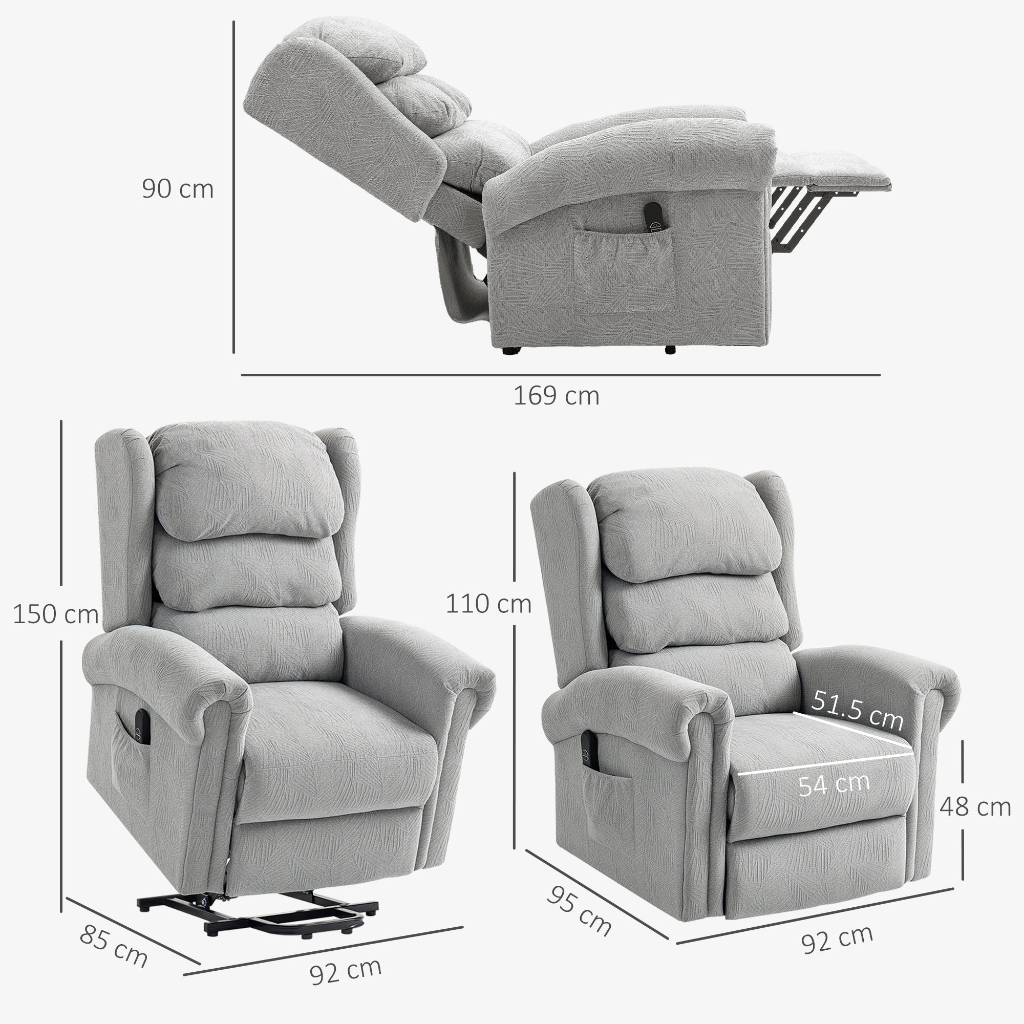 Velvet-Feel Electric Riser Recliner Chair - Grey