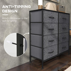 Fabric Chest of Drawers, Industrial Bedroom Dresser with 8 Fabric Drawers, Steel Frame and Wooden Top for Nursery, Living Room, Hallway, Black