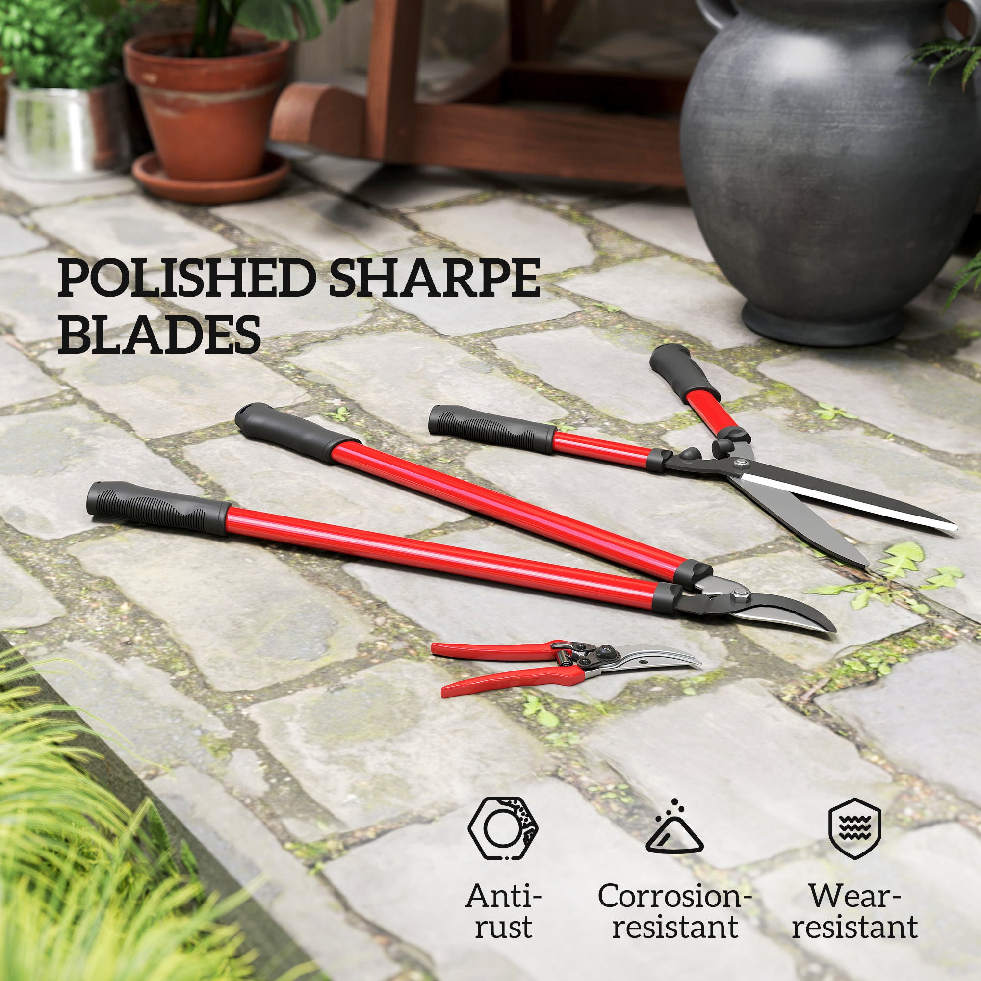 3 Pcs Garden Shears Set with Hedge Shears, Lopper, Garden Secateurs, Lightweight and Compact, Tree Shrub Care Kit for Pruning with Soft Grip Handle