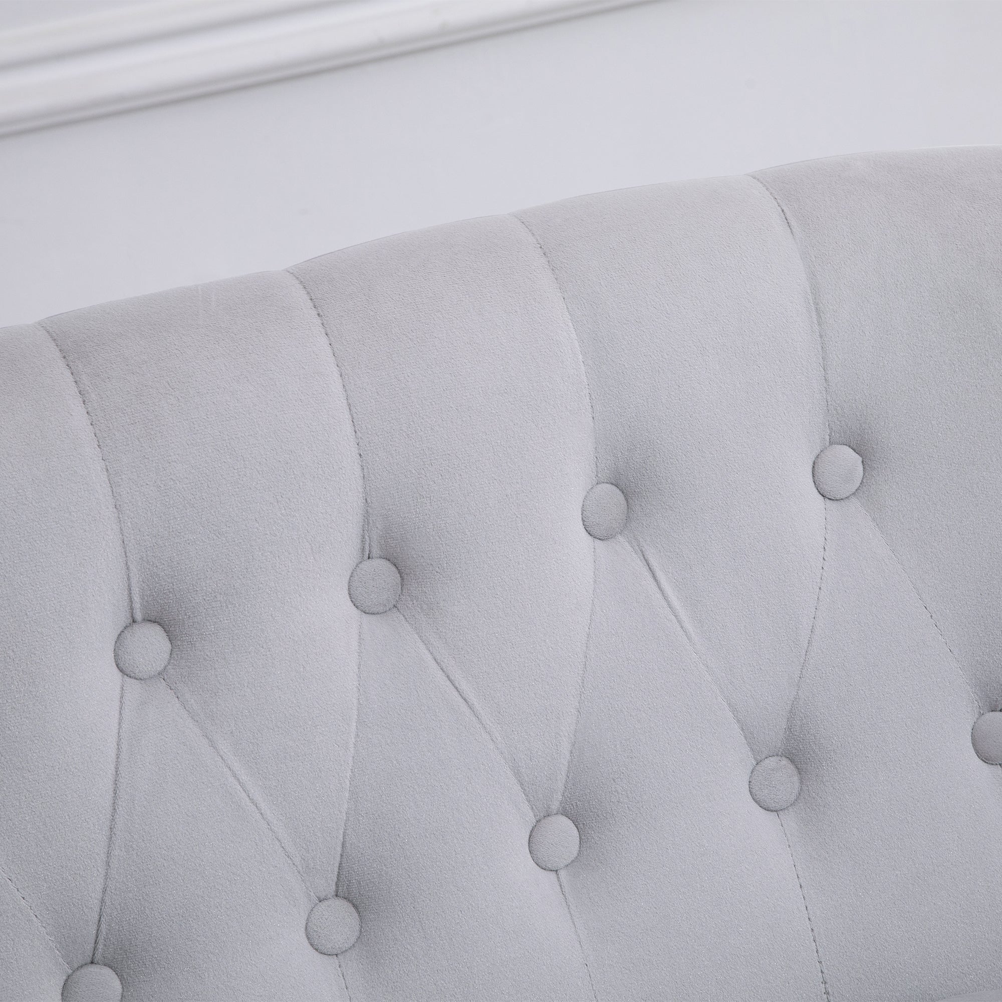 Loveseat with Wood Frame, Compact 2 Seater Sofa, Button Tufted Chaise Lounger with Carved Legs, Vintage Design for Bedroom Living room, Grey