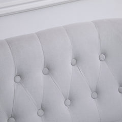 Loveseat with Wood Frame, Compact 2 Seater Sofa, Button Tufted Chaise Lounger with Carved Legs, Vintage Design for Bedroom Living room, Grey