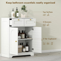 Fynco - Bathroom Floor Cabinet with 2 Drawers - White