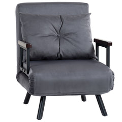 4-in-1 Velvet-Feel Single Chair Bed, with Pillow - Charcoal Grey