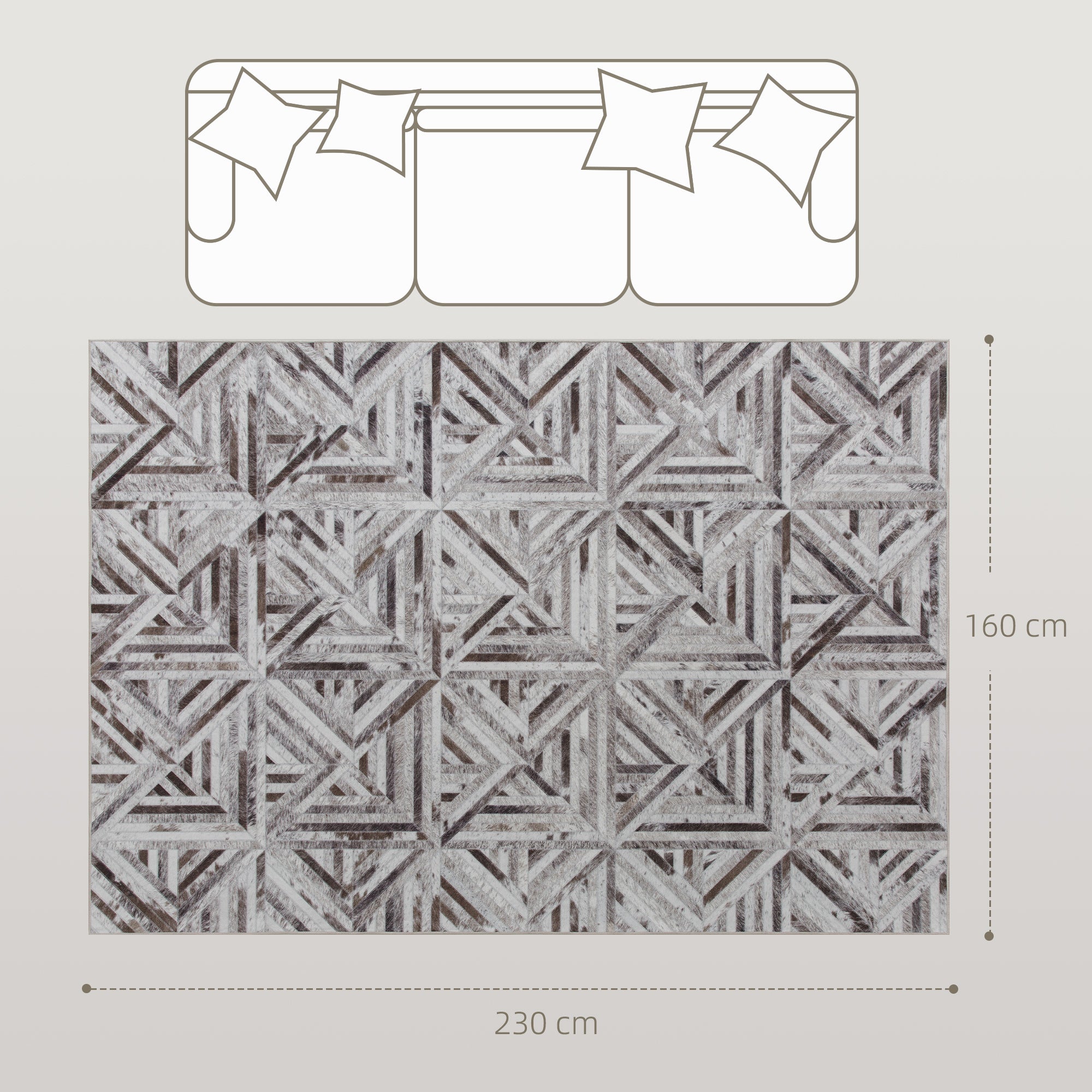 Fynco - Modern Area Rug, Triangle Pattern Non-Slip Washable Rug, Chenille Floor Carpet for Living Room, Bedroom, Dining Room, Home Office, 230 x 160 cm, Brown