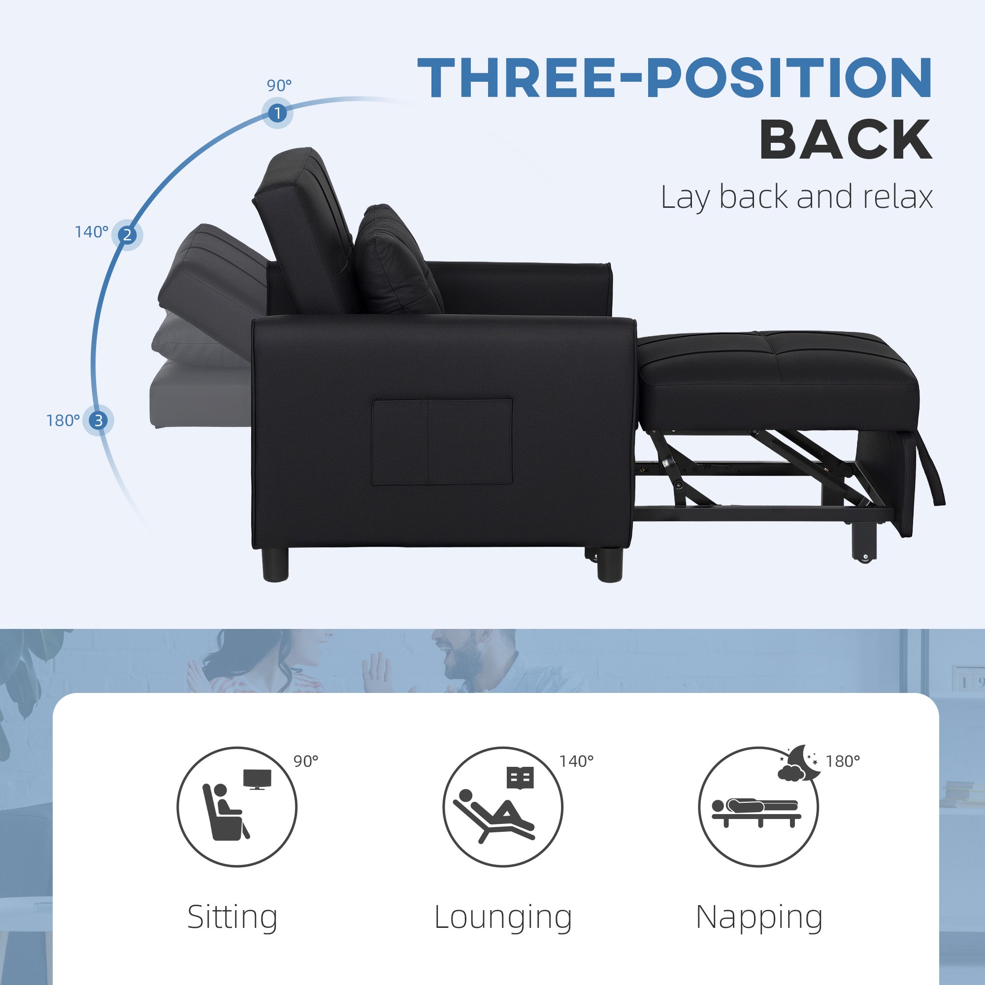 Linen-Look Single Chair Bed - Black