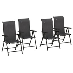 Set of Four Folding Garden Chairs, with Seven-Position Adjustable Backs, Grey