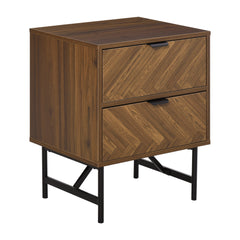 Bedside Table with Two Drawers, Side Cabinet Storage Unit with Metal Handles, Organisation Furniture for Living Room, Bedroom, Walnut Brown