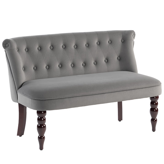 Fynco - Velvet 2 Seater Sofa, Button Tufted Wingback Loveseat with Rubber Wood Legs for Living Room, Bedroom, Charcoal Grey