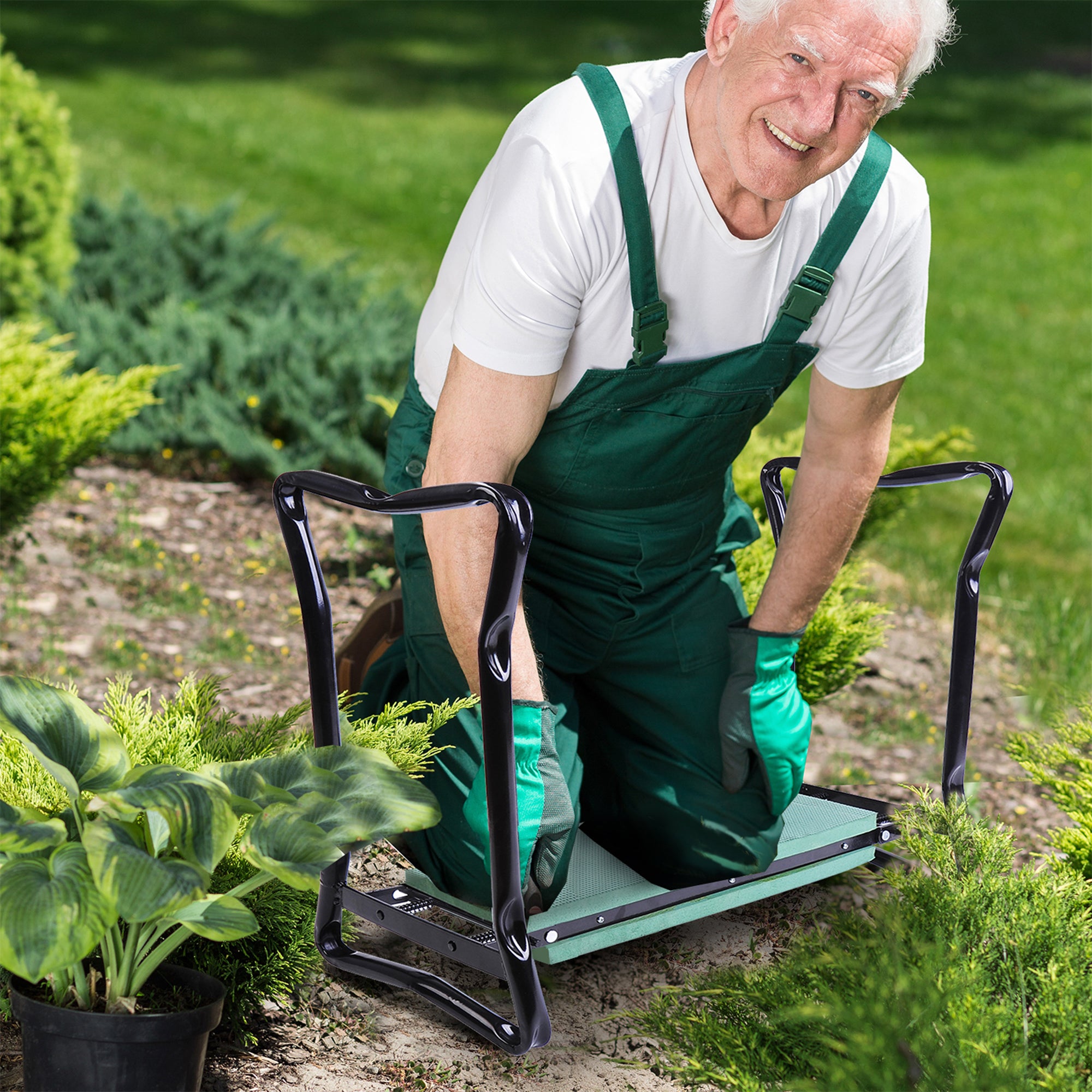 2 In 1 Garden Kneeler Seat Kneeling Pad Support Bench Foldable Knee Protector, Green