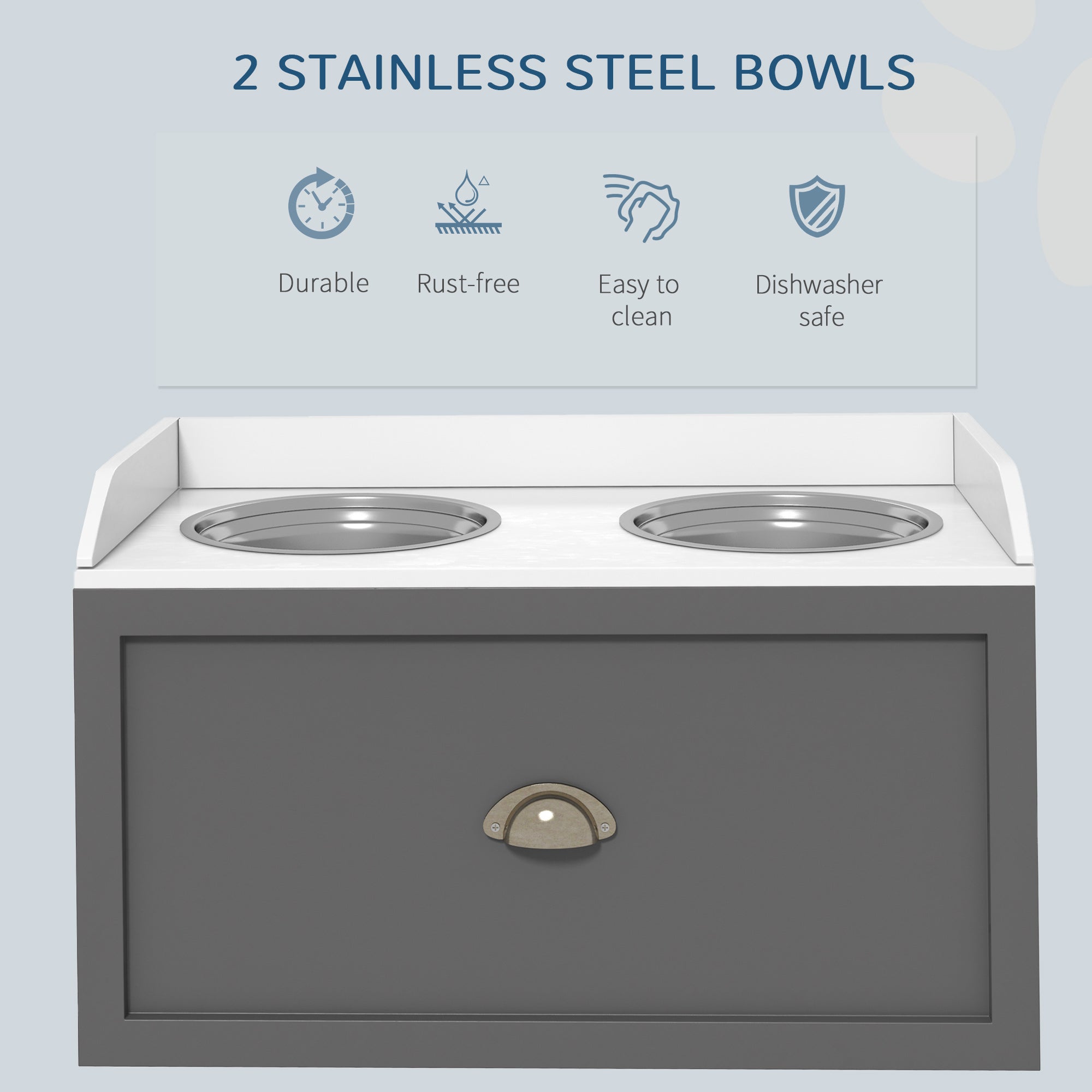Stainless Steel Raised Dog Bowls, with 21L Storage Drawer for Large Dogs - Grey