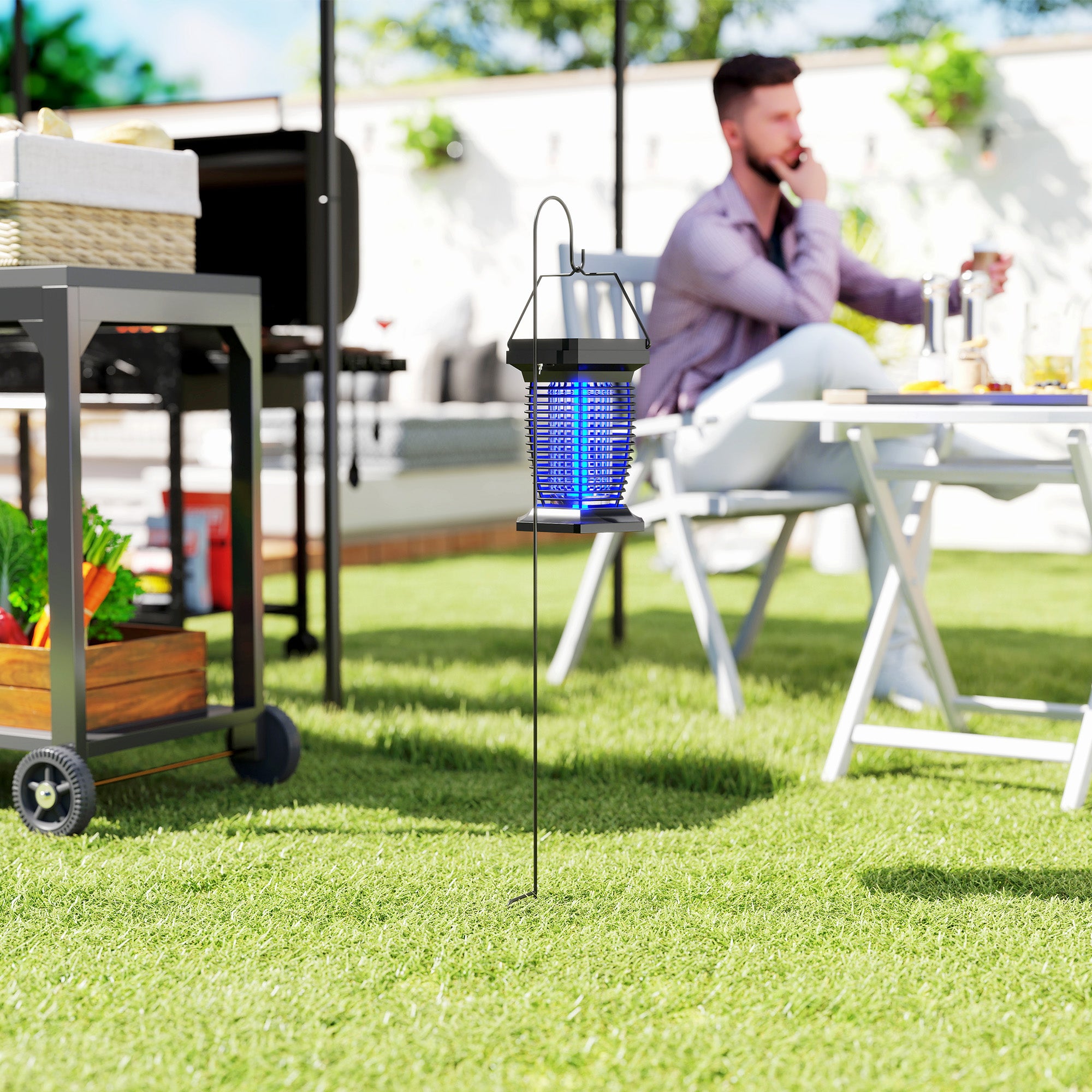 2-in-1 Electric Fly Zapper with UVA Light, Hanging Garden Lantern, Solar and USB-DC Rechargeable Insect Mosquito Bug Zapper, Fly Killer for Indoor and Outdoor Use, Black