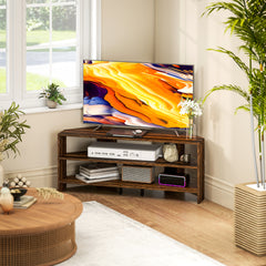 Corner TV Stand with 2 Open Shelves for 47 Inch TV - Rustic Brown