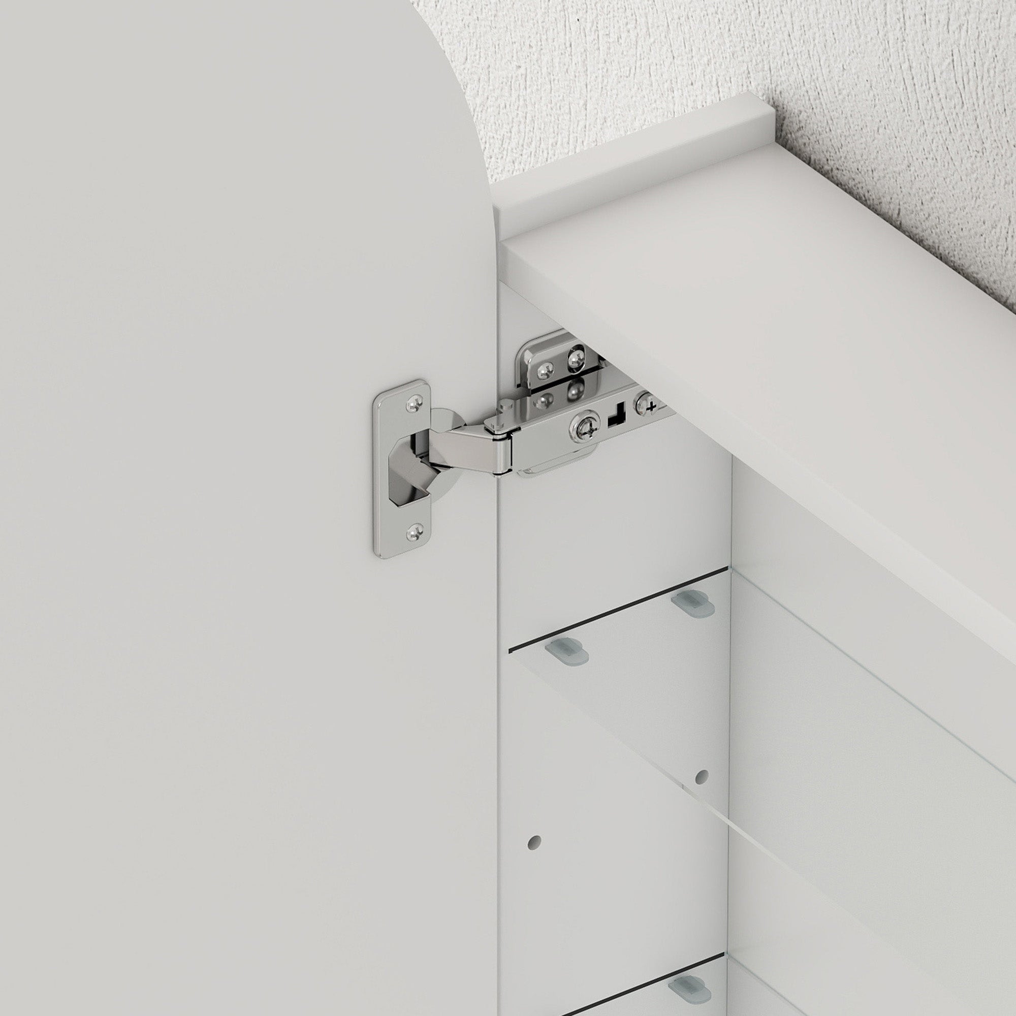 Fynco - Arched Bathroom Mirror Cabinet with Adjustable Glass Shelves - White