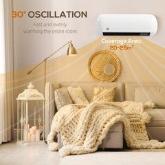 Fynco - 2000W Ceramic Electric Heater with Fan, Adjustable Thermostat, Wall Mounted - White