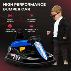6V Electric Kids Bumper Car, 6V Spin Waltz Car, with Music, Horn, Lights - Black