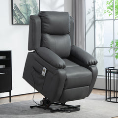 Fynco - Riser and Recliner Chair with Massage, Heat, Power Lift Recliner Chair for Elderly with Remote Control, Extended Footrest, Dual Side Pockets, Overstuffed Electric Reclining Armchair, Dark Grey