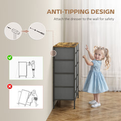 Fabric Chest of Drawers, Industrial Bedroom Dresser with 8 Fabric Drawers, Steel Frame and Wooden Top for Nursery, Living Room, Hallway, Rustic Brown and Grey