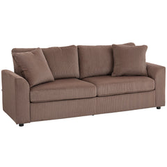 Modern 3 Seater Sofa with Spring Cushion, 212 cm Fabric Jumbo Cord Sofa Couch with 2 Scatter Cushions, Upholstered Corduroy Settee for Living Room, Bedroom, Home Office, Coffee